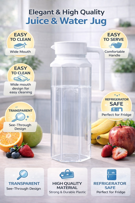 Premium Transparent Juice & Water Jug with Easy-Pour Lid | Refrigerator Safe