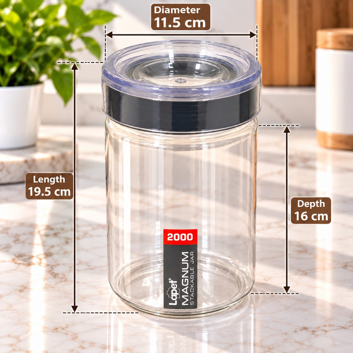 Lapet Magnum 2000 ml Stackable Jar – Premium Airtight Lid for Everyday Freshness