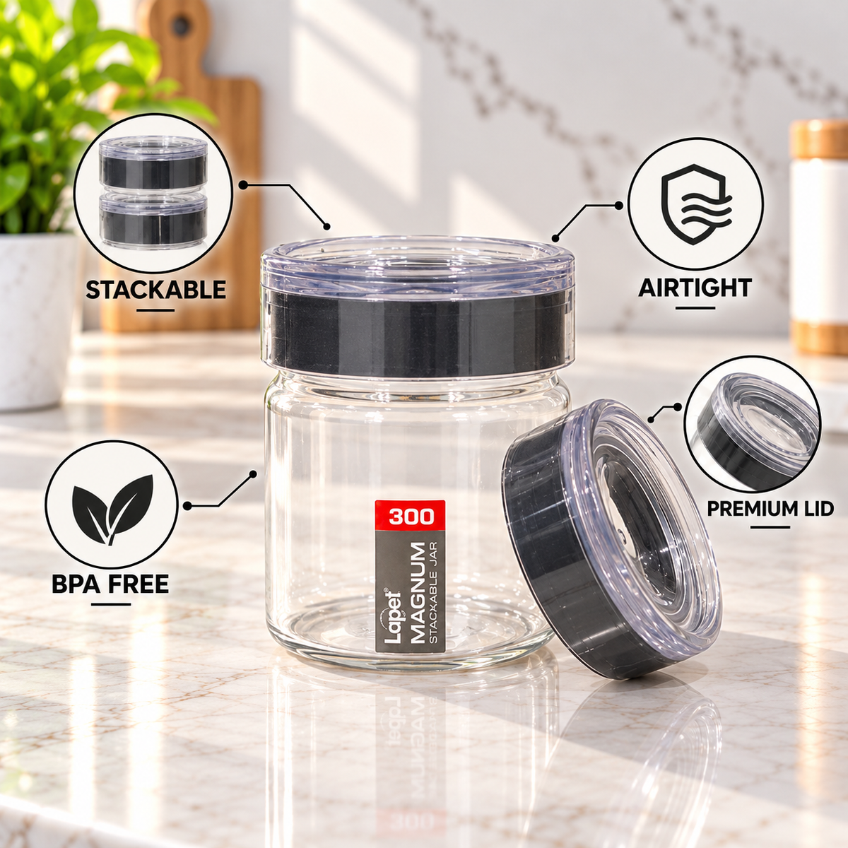 Lapet Magnum 300 ml Stackable Jar – Premium Airtight Lid for Everyday Freshness