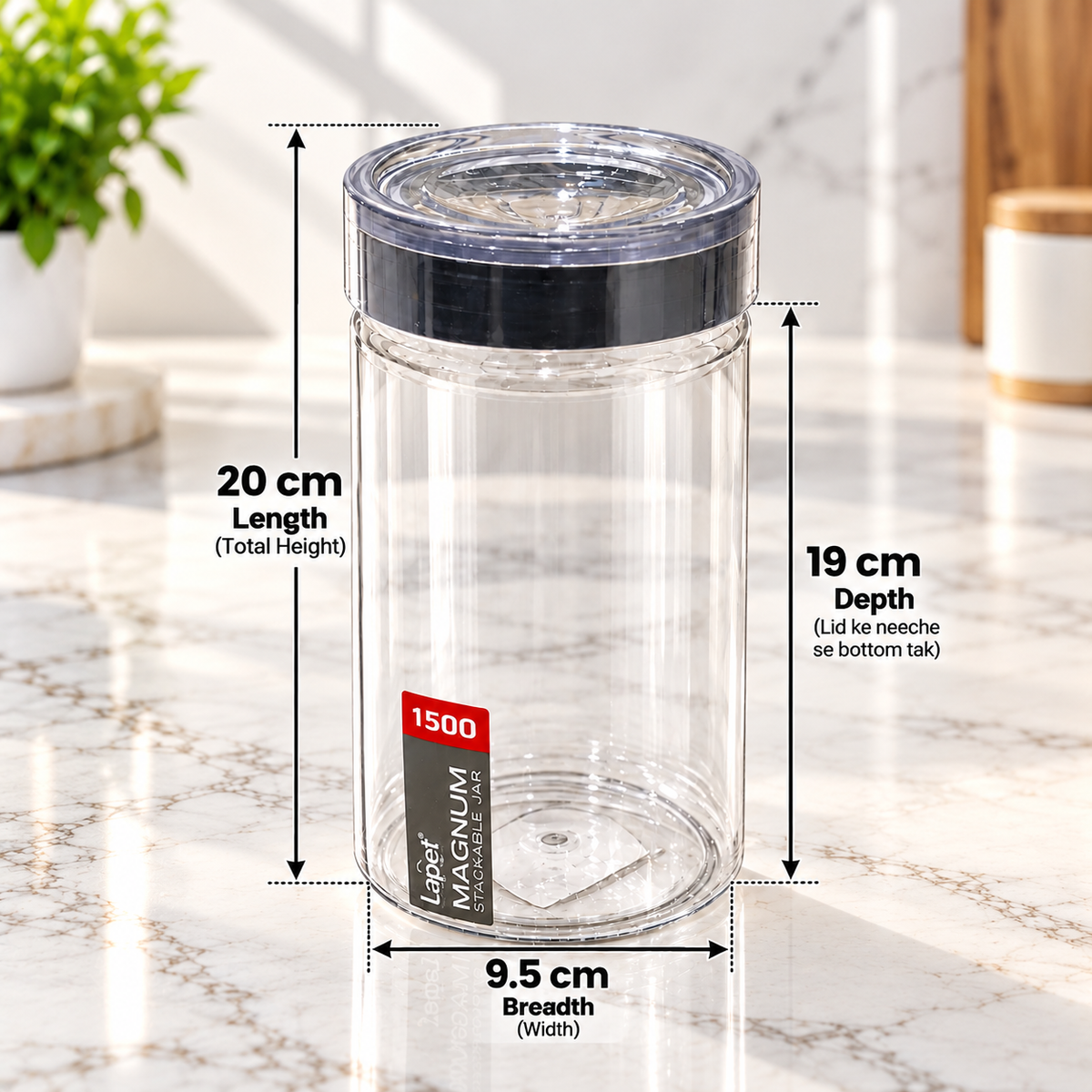 Lapet Magnum 1500 ml Stackable Jar – Premium Airtight Lid for Everyday Freshness